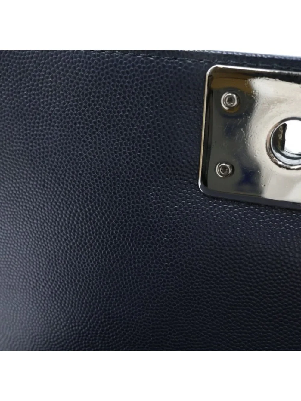 Chanel Boy Chevron V-Stitch Caviar Leather Silver Chain Shoulder Bag Navy